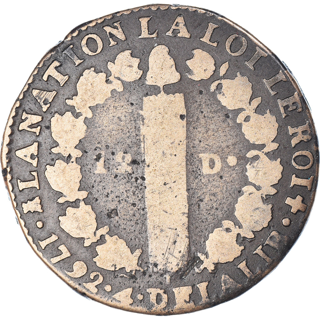 Coin, France, 12 deniers françois, 12 Deniers, 1792⸱4, Limoges, F(12-15)