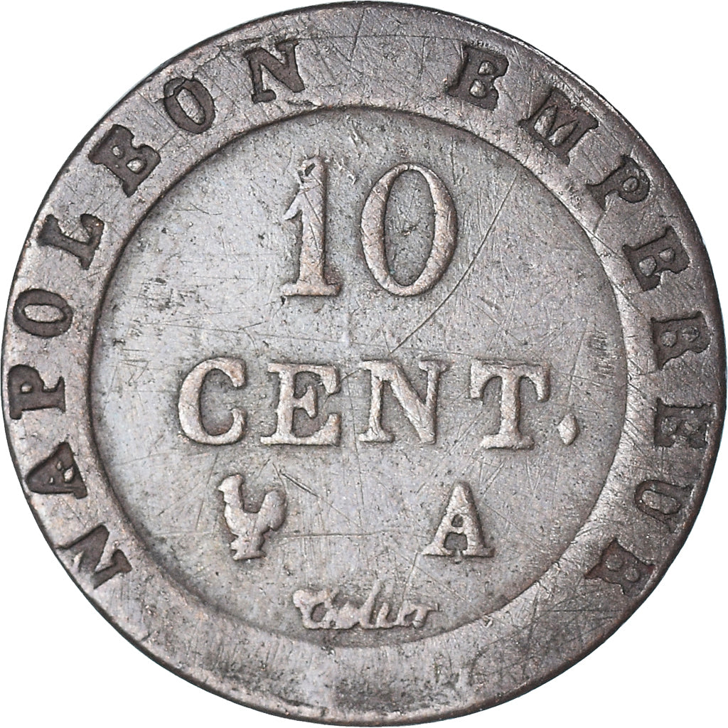 Monnaie, France, Napoleon I, 10 Centimes, 1808-1809, Paris, TB+, Billon