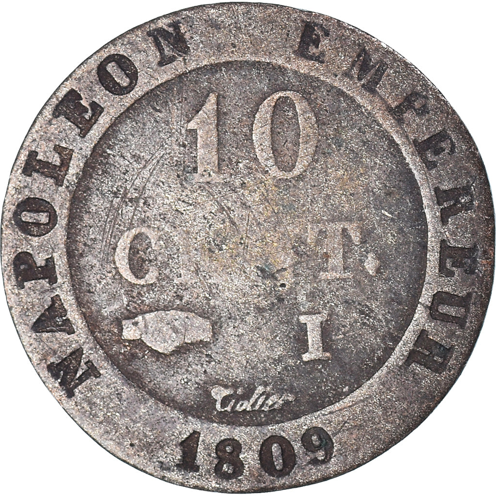 Moneda, Francia, Napoléon I, 10 Centimes, 1809, Limoges, BC, Vellón, KM:676.5