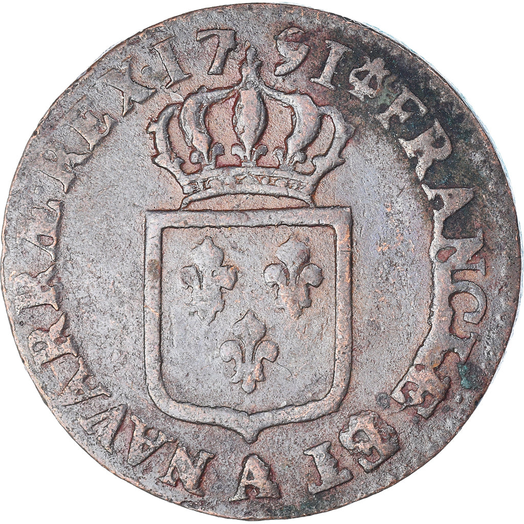 Monnaie, France, Louis XVI, Sol ou sou, Sol, 1791, Paris, TTB, Cuivre