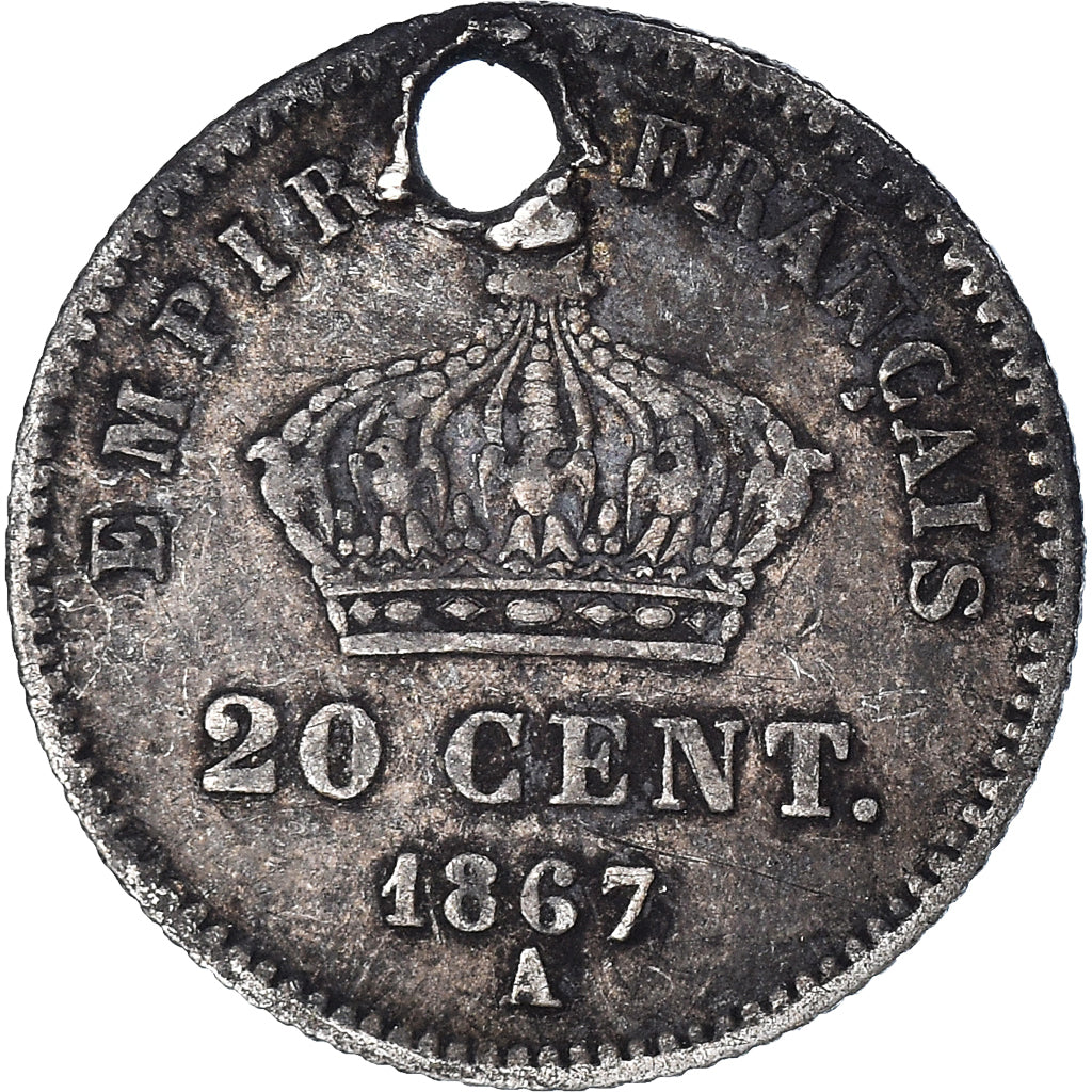 Coin, France, Napoleon III, Napoléon III, 20 Centimes, 1867, Paris, Holed