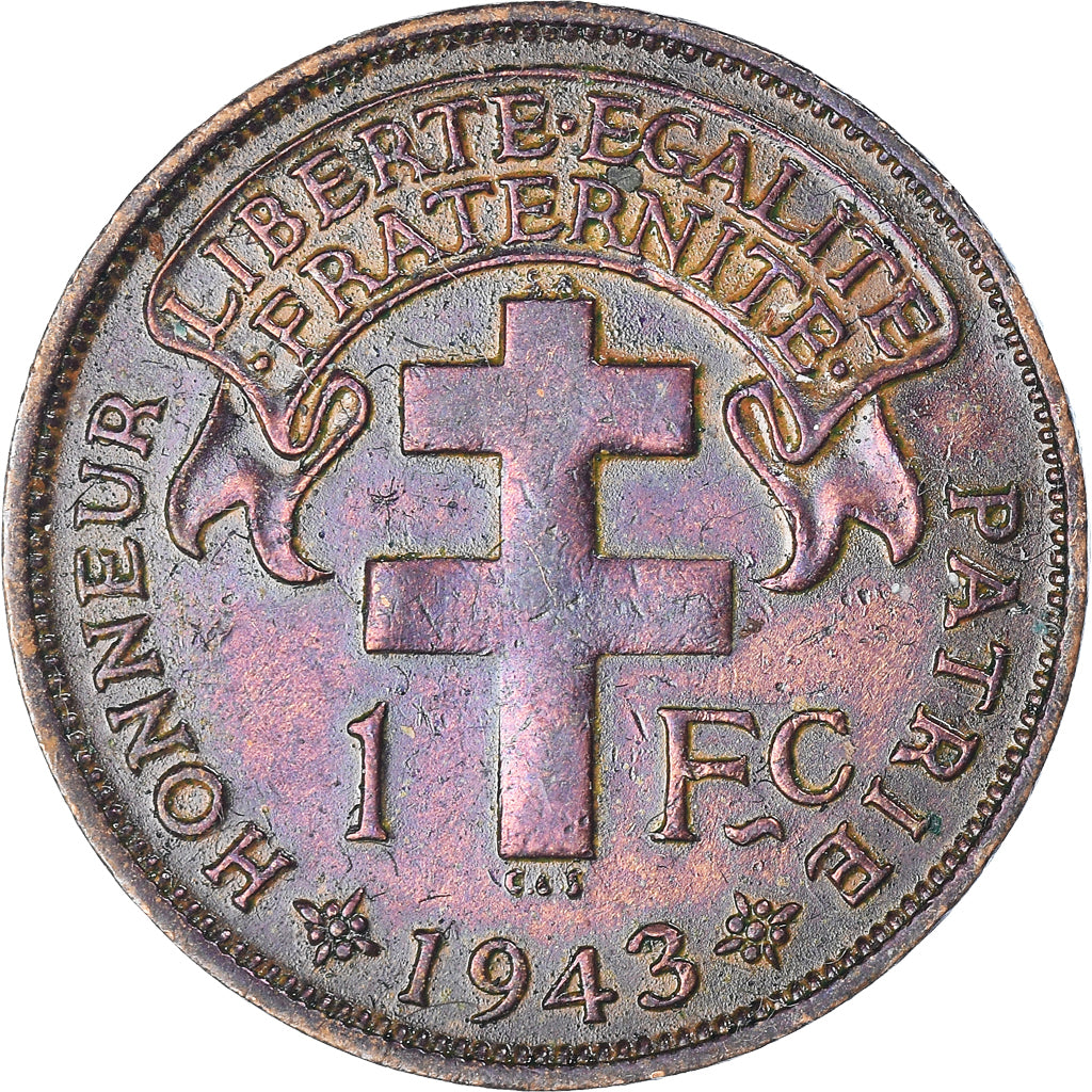 Coin, Madagascar, Franc, 1943, Pretoria, EF(40-45), Bronze, KM:2