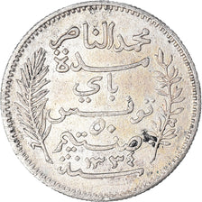 Coin, Tunisia, Muhammad al-Nasir Bey, 50 Centimes, 1916, Paris, EF(40-45)