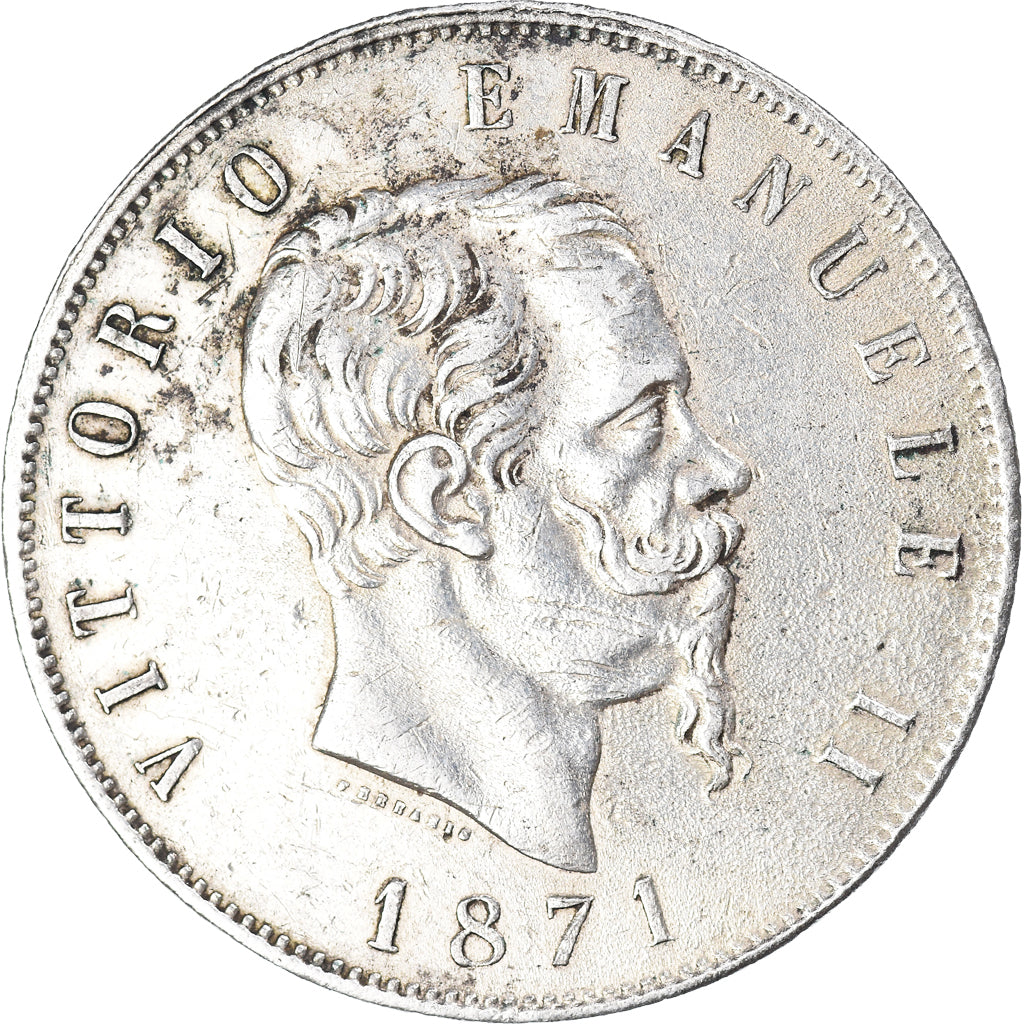 Coin, Italy, Vittorio Emanuele II, 5 Lire, 1871, Milan, EF(40-45), Silver