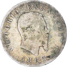 Coin, Italy, Vittorio Emanuele II, Lira, 1863, Milan, VF(20-25), Silver, KM:5a.1