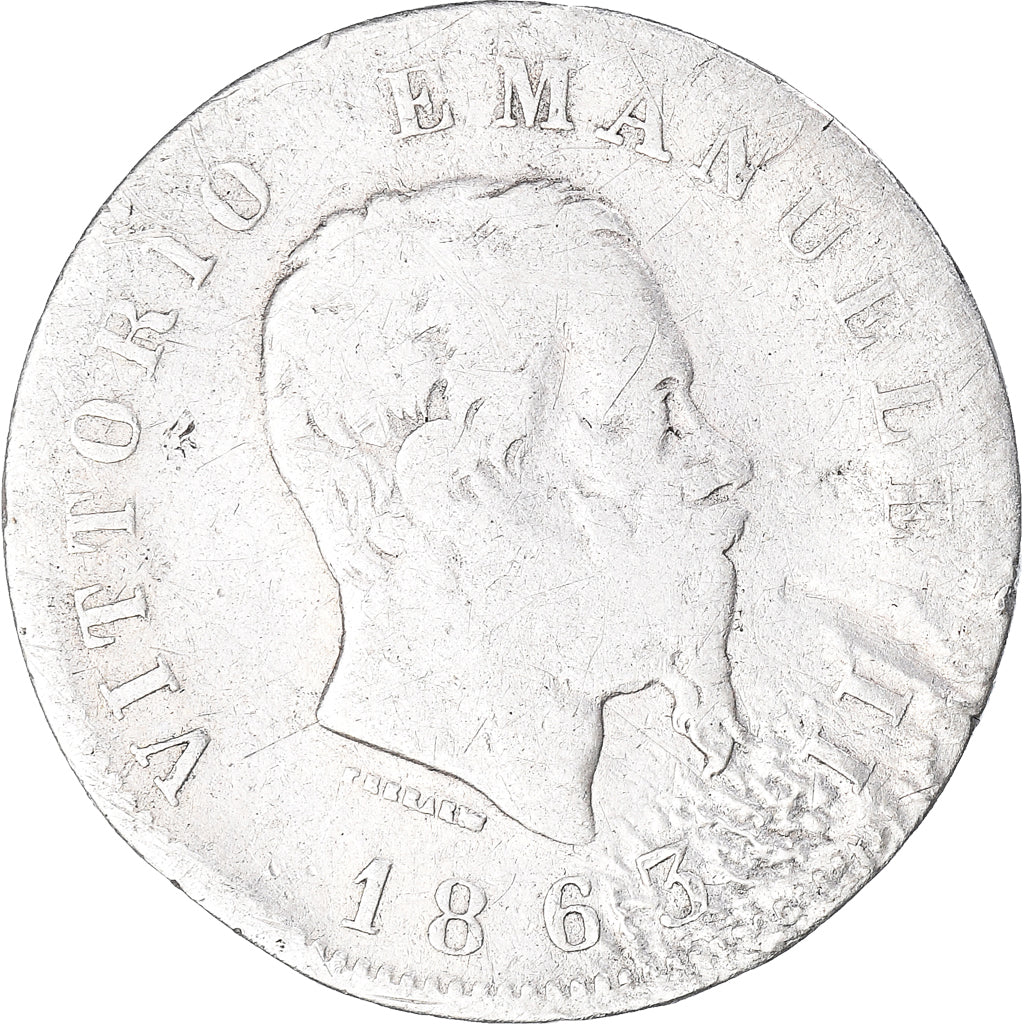 Moneta, Włochy, Vittorio Emanuele II, Lira, 1863, Milan, F(12-15), Srebro