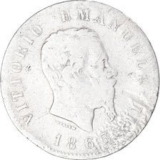 Moneta, Włochy, Vittorio Emanuele II, Lira, 1863, Milan, F(12-15), Srebro