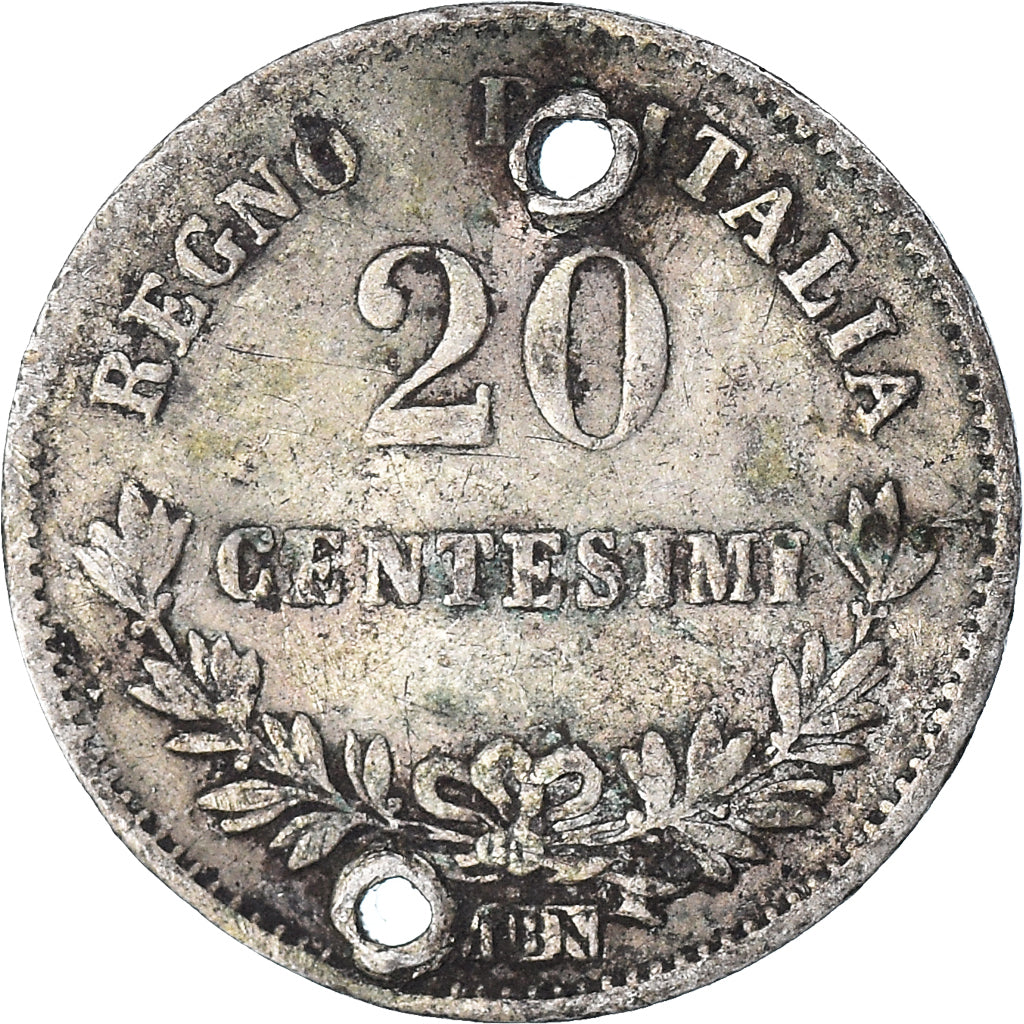 Coin, Italy, Vittorio Emanuele II, 20 Centesimi, 1863, Milan, VF(20-25), Silver