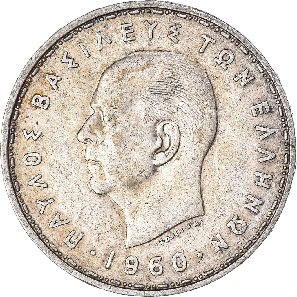 Coin, Greece, Paul I, 20 Drachmai, 1960, EF(40-45), Silver, KM:85