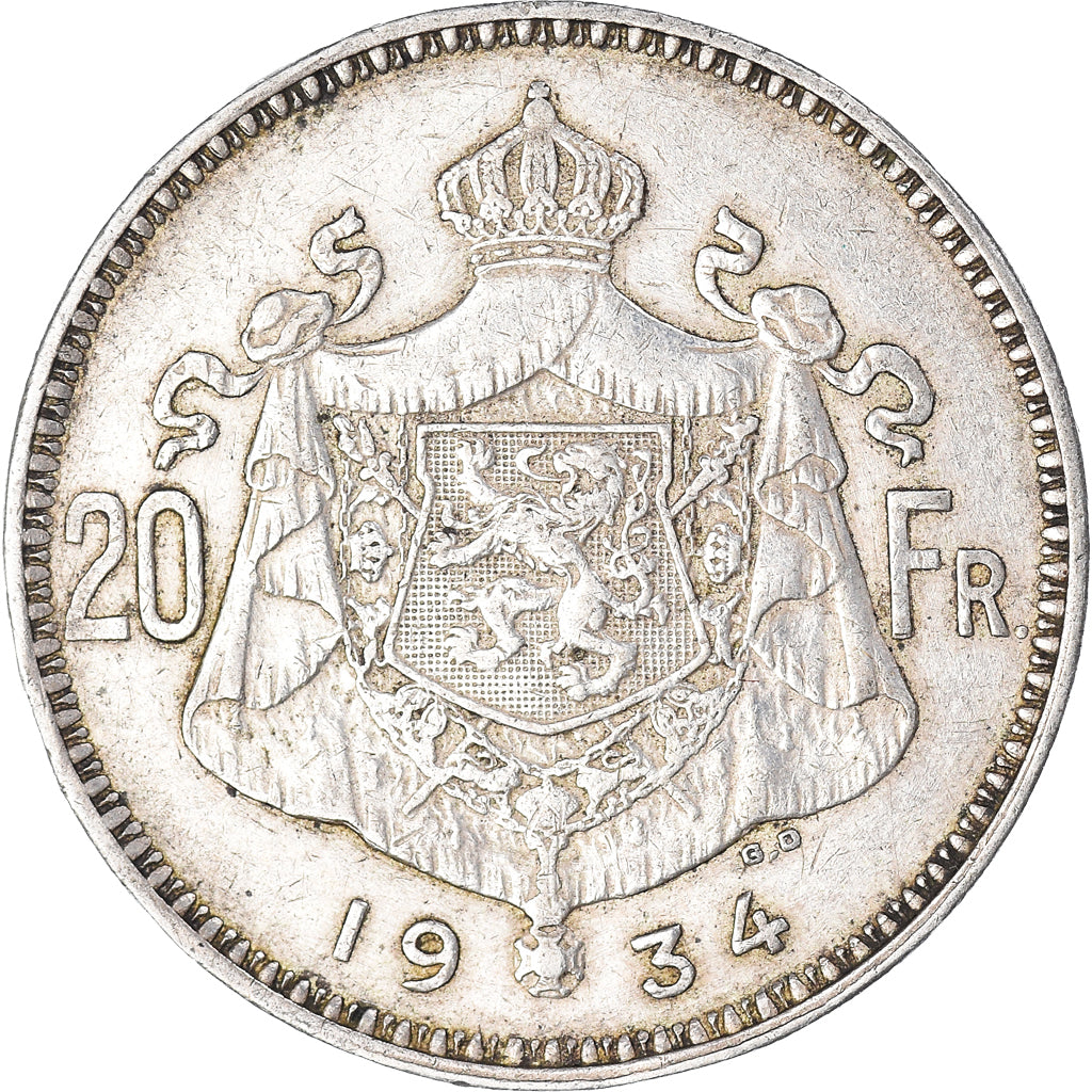 Coin, Belgium, Albert I, 20 Francs, 20 Frank, 1934, Brussels, EF(40-45), Silver