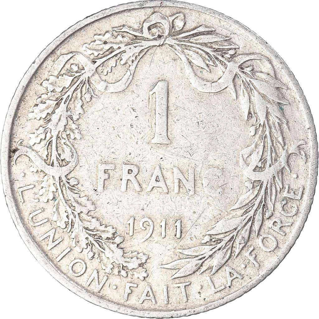 Moneda, Bélgica, Franc, 1911, Brussels, BC+, Plata, KM:72