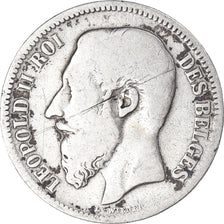 Coin, Belgium, Leopold II, 2 Francs, 2 Frank, 1867, Brussels, VF(20-25), Silver