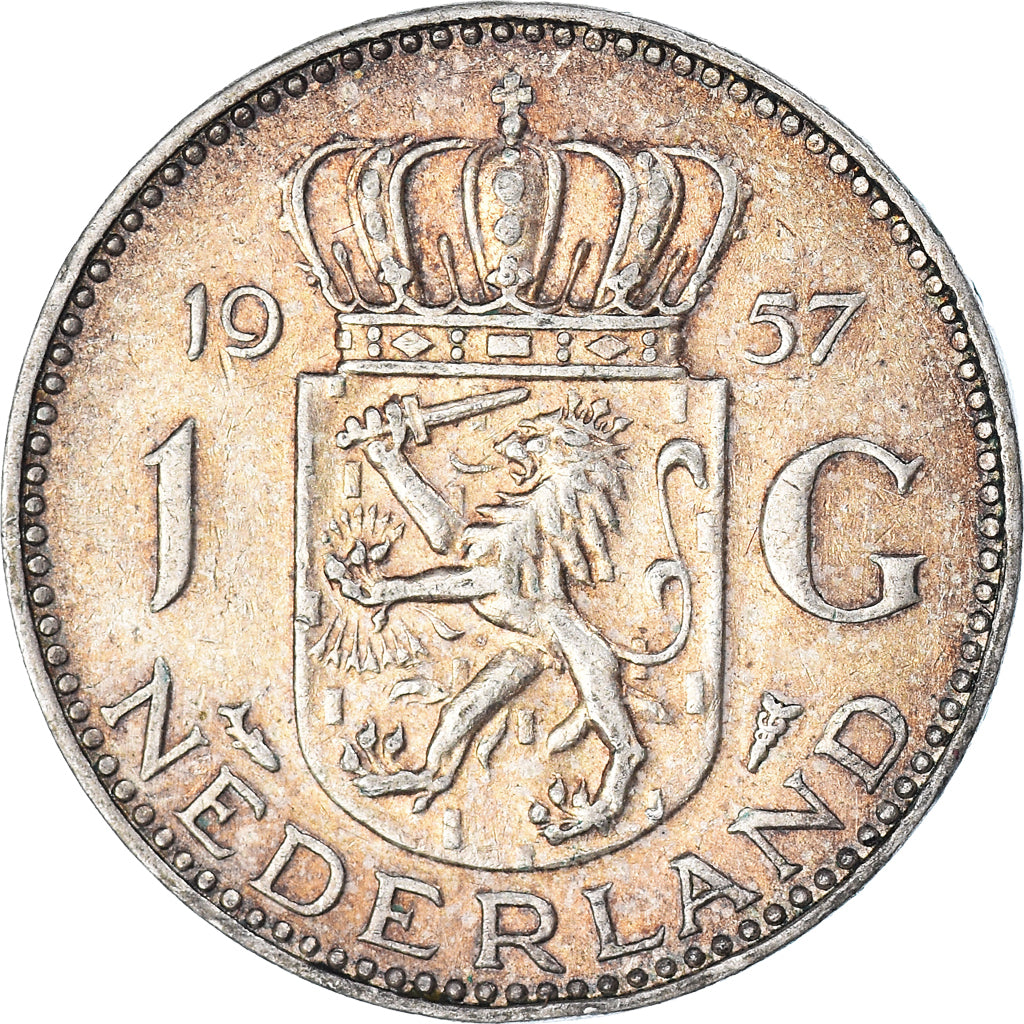 Coin, Netherlands, Juliana, Gulden, 1957, Utrecht, AU(50-53), Silver, KM:184