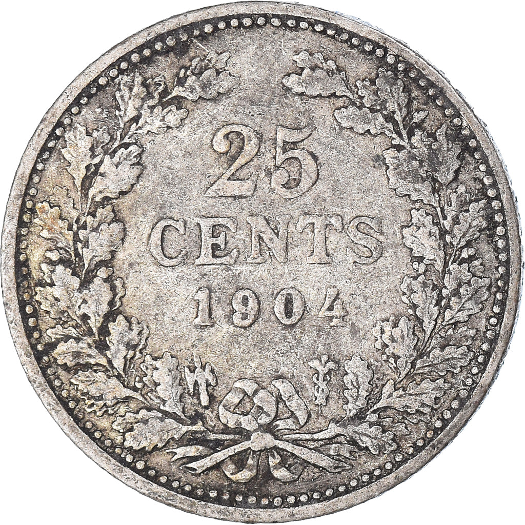 Coin, Netherlands, Wilhelmina I, 25 Cents, 1904, Utrecht, VF(30-35), Silver