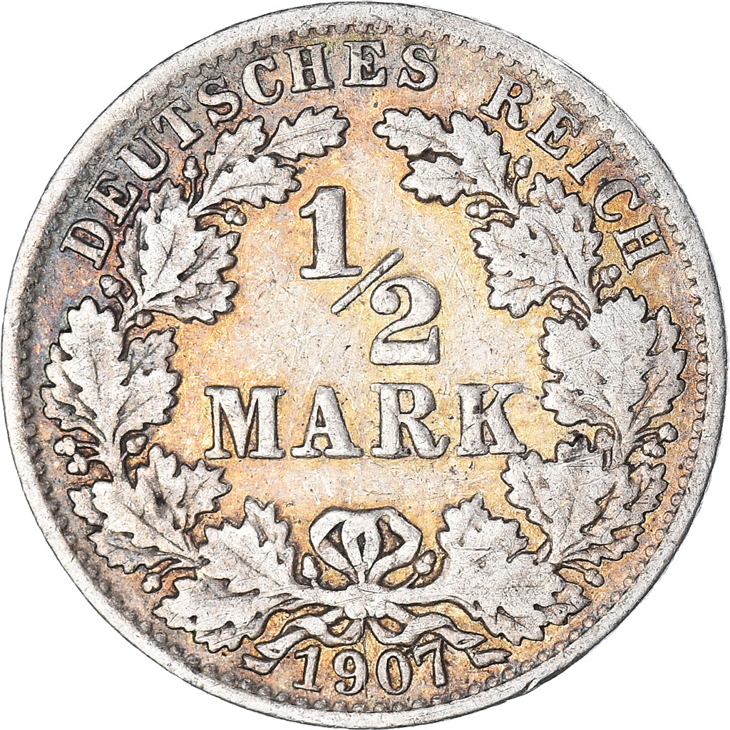 Coin, GERMANY - EMPIRE, 1/2 Mark, 1907, Berlin, VF(30-35), Silver, KM:17