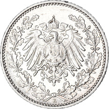 Moneda, ALEMANIA - IMPERIO, 1/2 Mark, 1907, Muldenhütten, BC+, Plata, KM:17