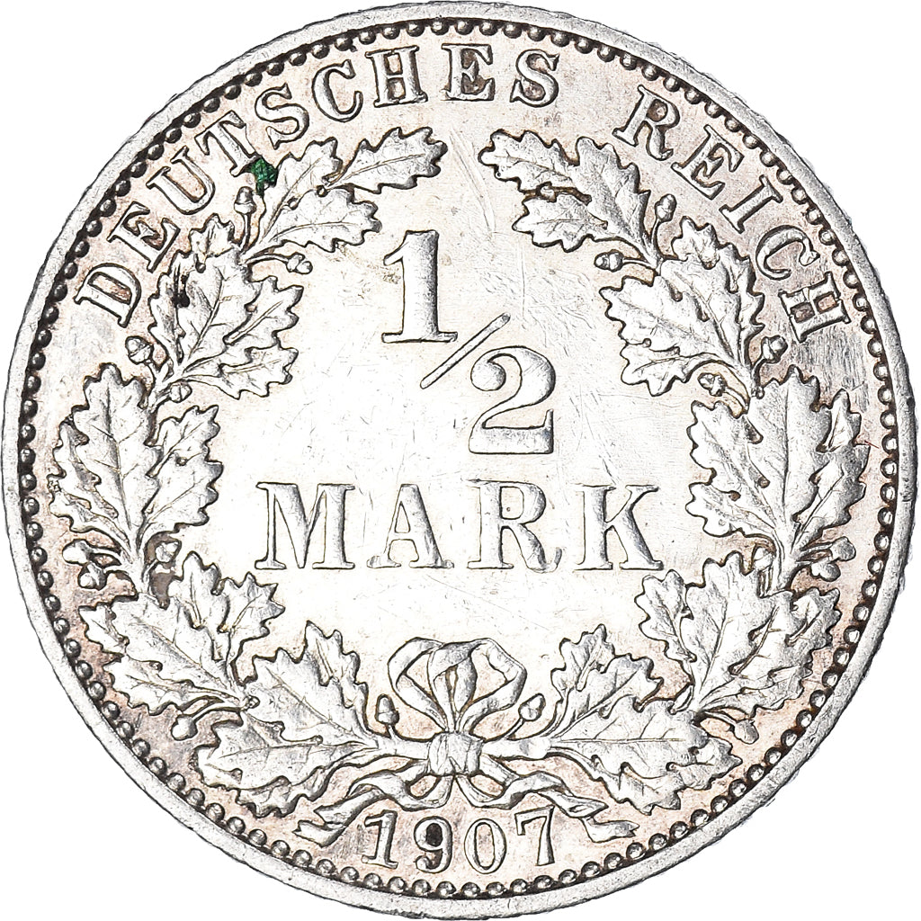 Coin, GERMANY - EMPIRE, 1/2 Mark, 1907, Muldenhütten, VF(30-35), Silver, KM:17