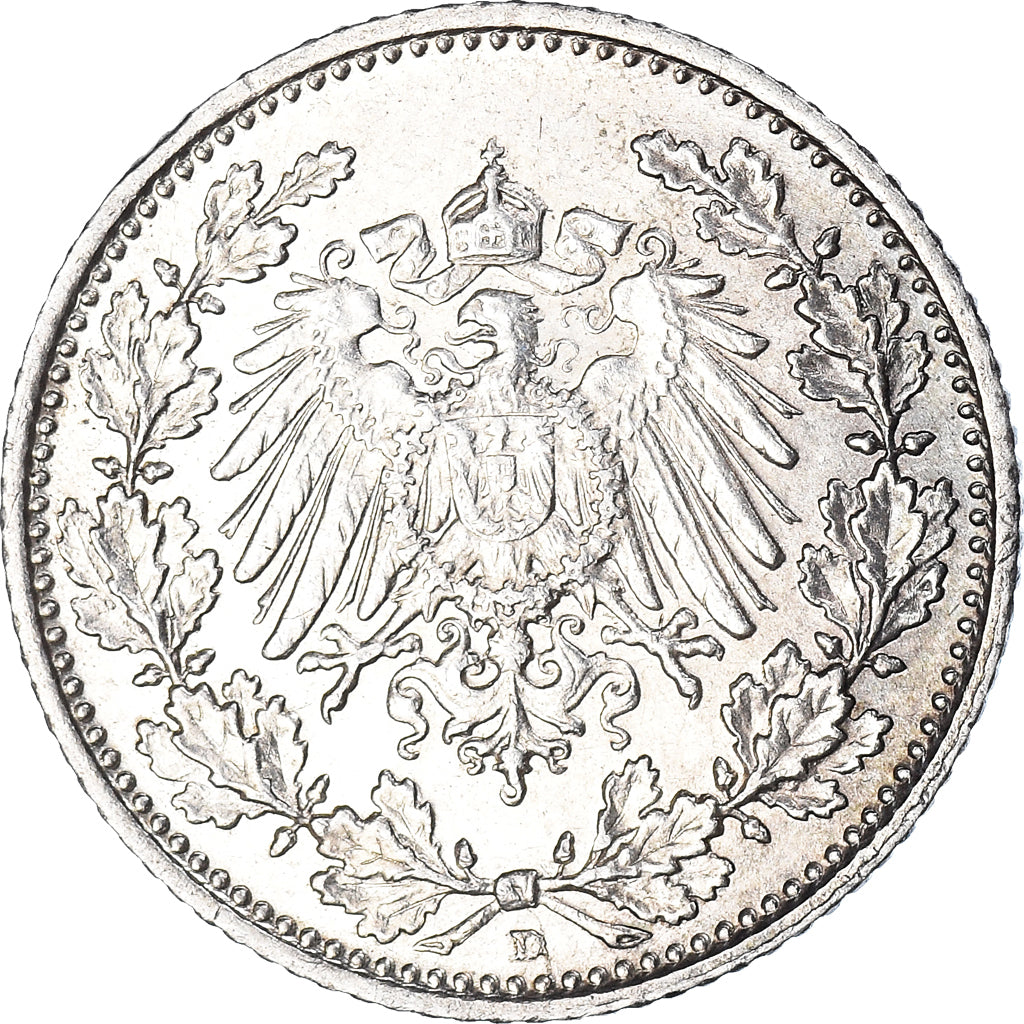 Coin, GERMANY - EMPIRE, 1/2 Mark, 1909, Munich, AU(50-53), Silver, KM:17