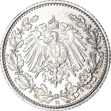 Coin, GERMANY - EMPIRE, 1/2 Mark, 1909, Munich, AU(50-53), Silver, KM:17
