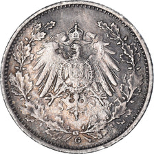 Coin, GERMANY - EMPIRE, 1/2 Mark, 1918, Karlsruhe, VF(30-35), Silver, KM:17
