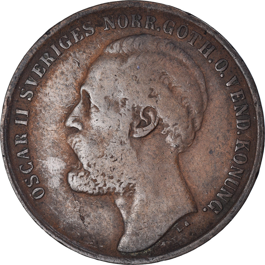 Moneta, Svezia, Oscar II, 5 Öre, 1873, MB+, Bronzo, KM:730