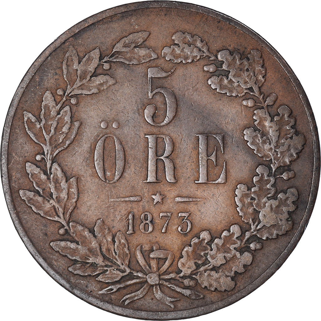 Moneta, Svezia, Oscar II, 5 Öre, 1873, MB+, Bronzo, KM:730