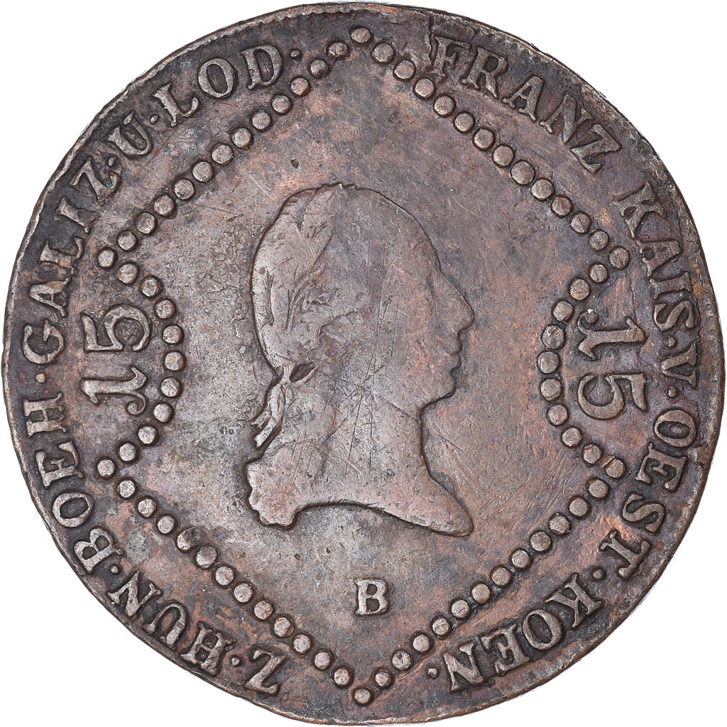 Moneta, Austria, Franz II (I), 15 Kreuzer, 1807, Kremnitz, MB+, Rame, KM:2138