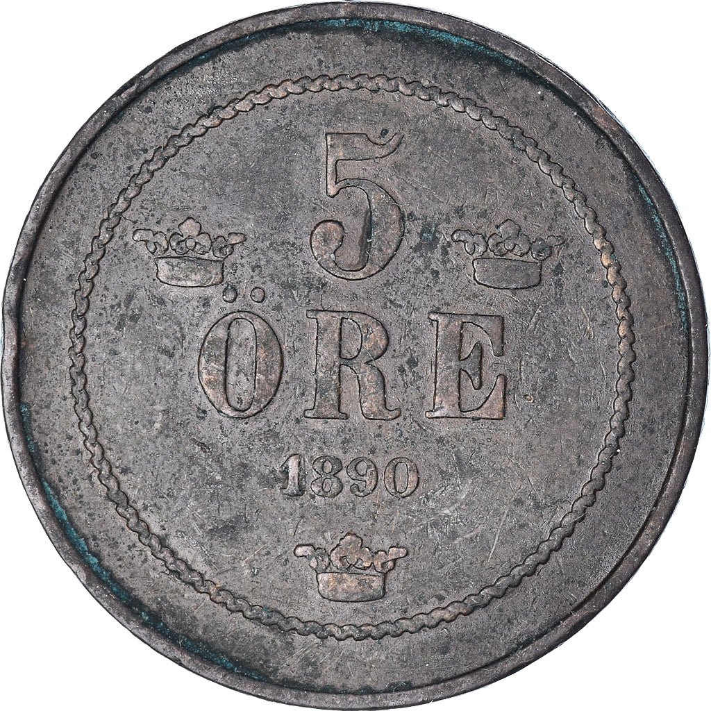 Coin, Sweden, Oscar II, 5 Öre, 1890, VF(30-35), Bronze, KM:757