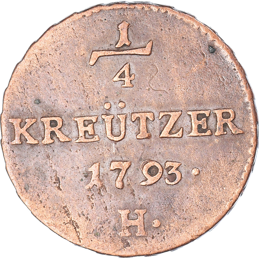Coin, AUSTRIAN STATES, 1/4 Kreuzer, 1793, Günzburg, EF(40-45), Copper