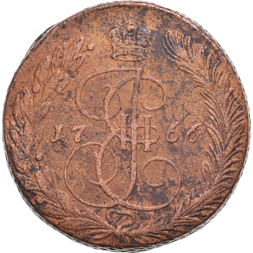 Moeda, Rússia, Catherine II, 5 Kopeks, 1766, Ekaterinbourg, EF(40-45), Cobre