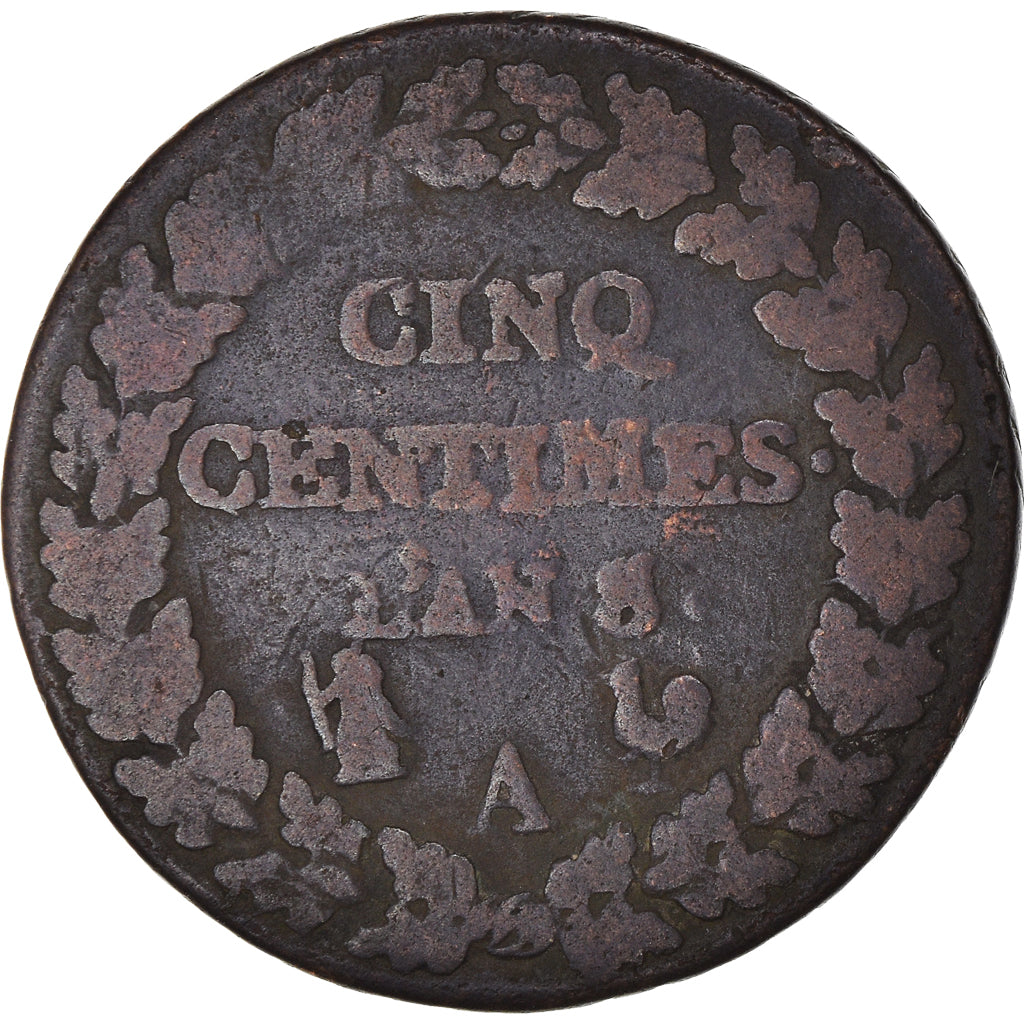 Moneta, Francja, Dupré, 5 Centimes, AN 8/5, Paris, VF(30-35), Brązowy