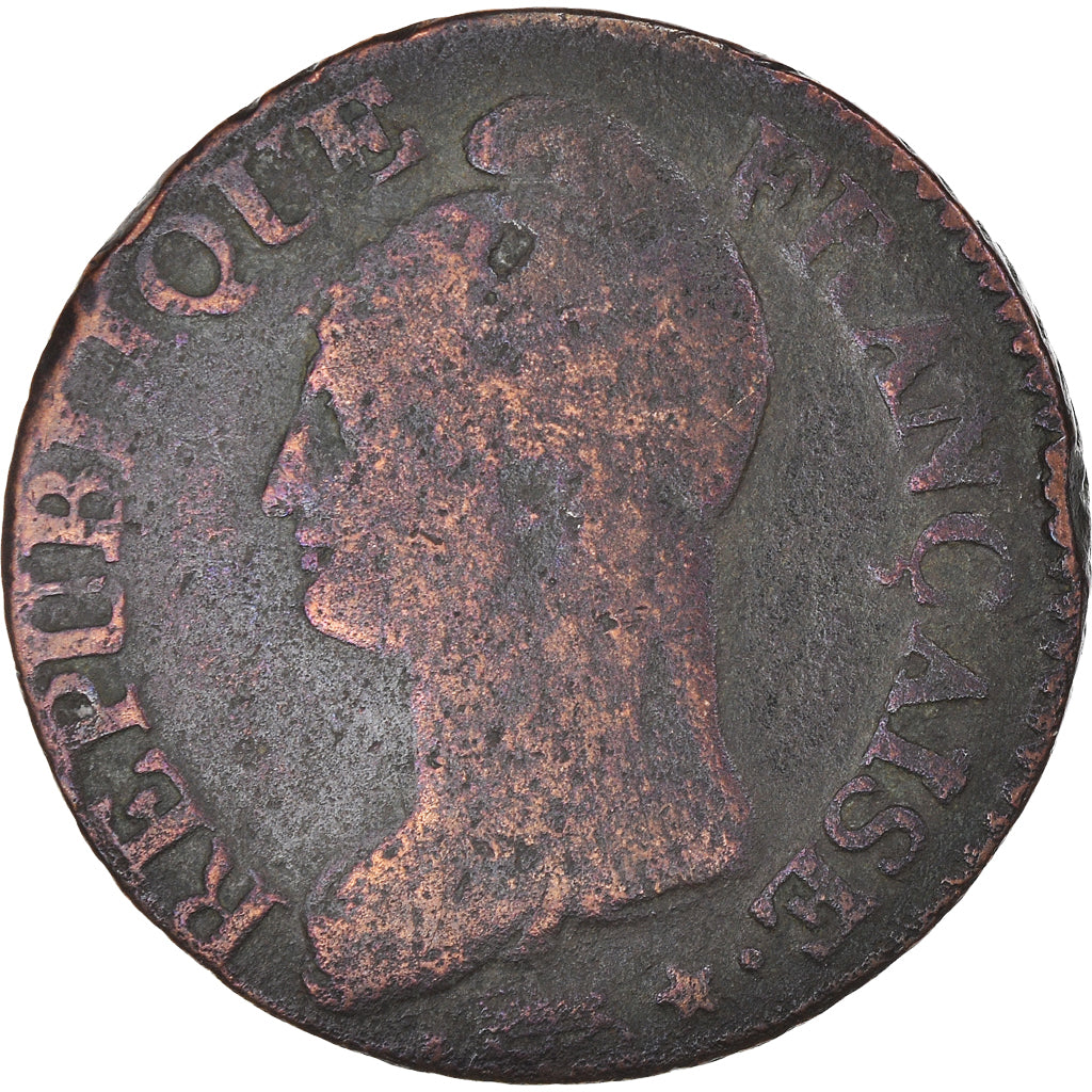 Moneta, Francia, Dupré, 5 Centimes, AN 8, Metz, MB, Bronzo, KM:640.2