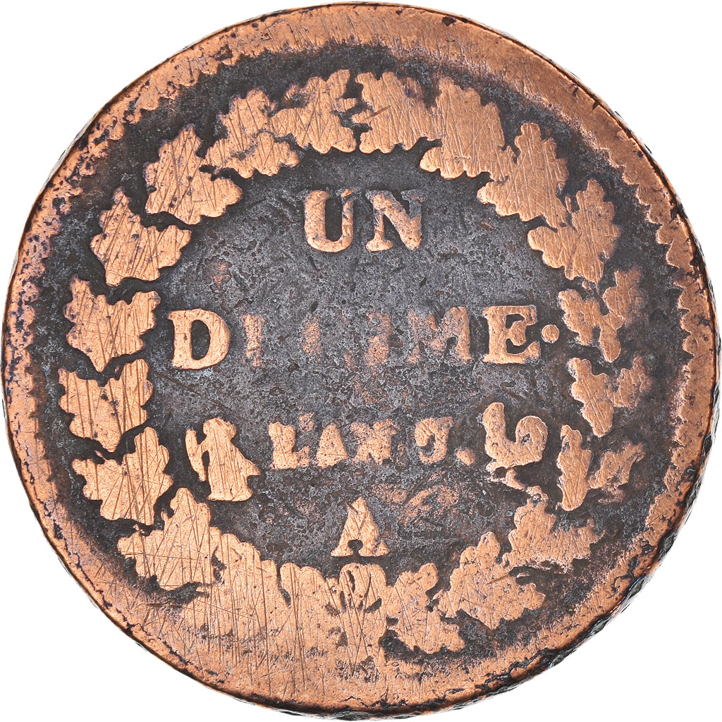 Moeda, França, Dupré, Decime, AN 7/5, Paris, VF(20-25), Bronze, KM:644.1