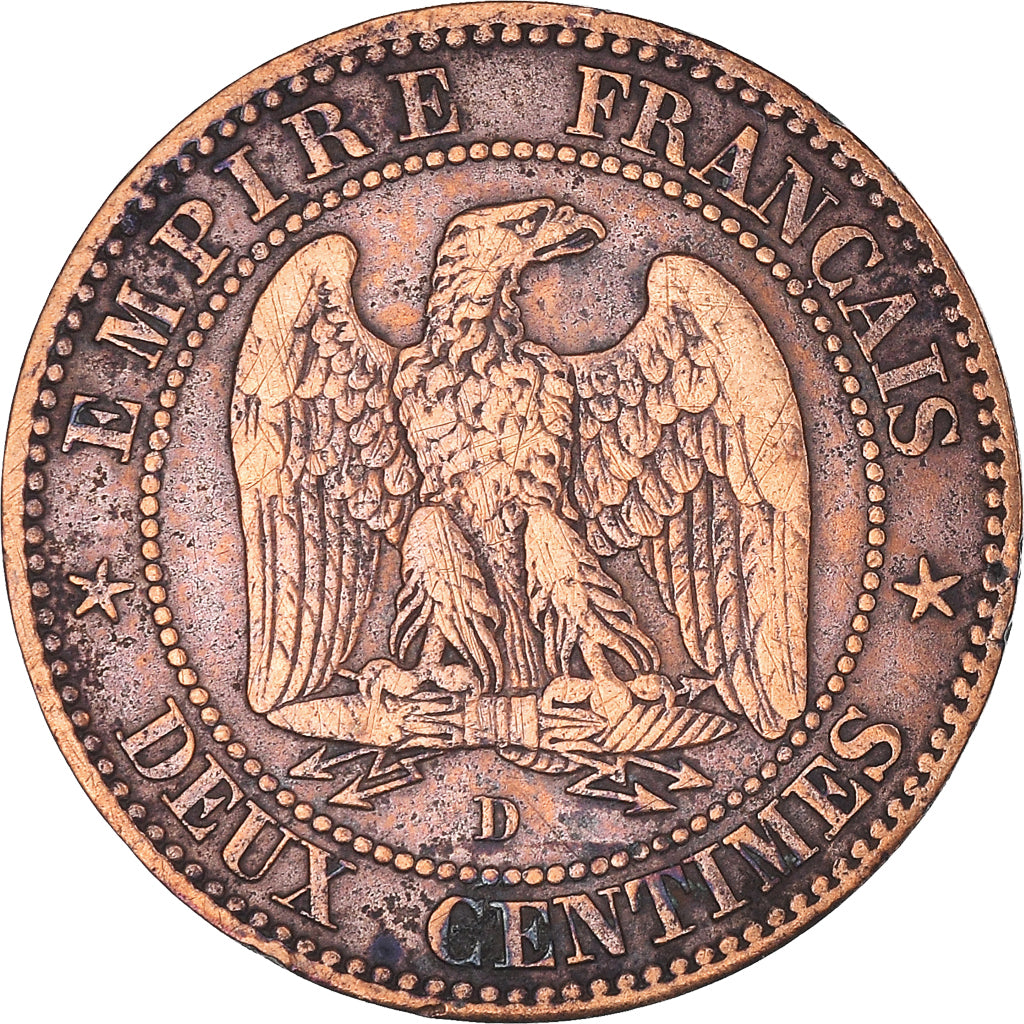 Moneta, Francja, Napoleon III, Napoléon III, 2 Centimes, 1854, Lyon, VF(30-35)