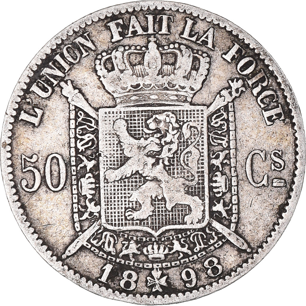 Coin, Belgium, Leopold II, 50 Centimes, 1898, Brussels, VF(30-35), Silver, KM:26