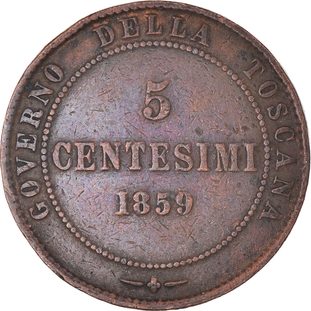 Monnaie, États italiens, TUSCANY, Provisional Government, 5 Centesimi, 1859
