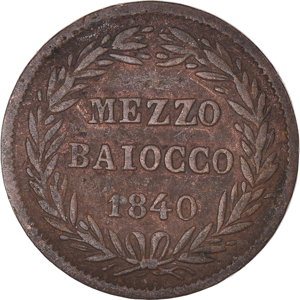 Coin, ITALIAN STATES, PAPAL STATES, Gregory XVI, Mezzo (1/2) Baiocco, 1840