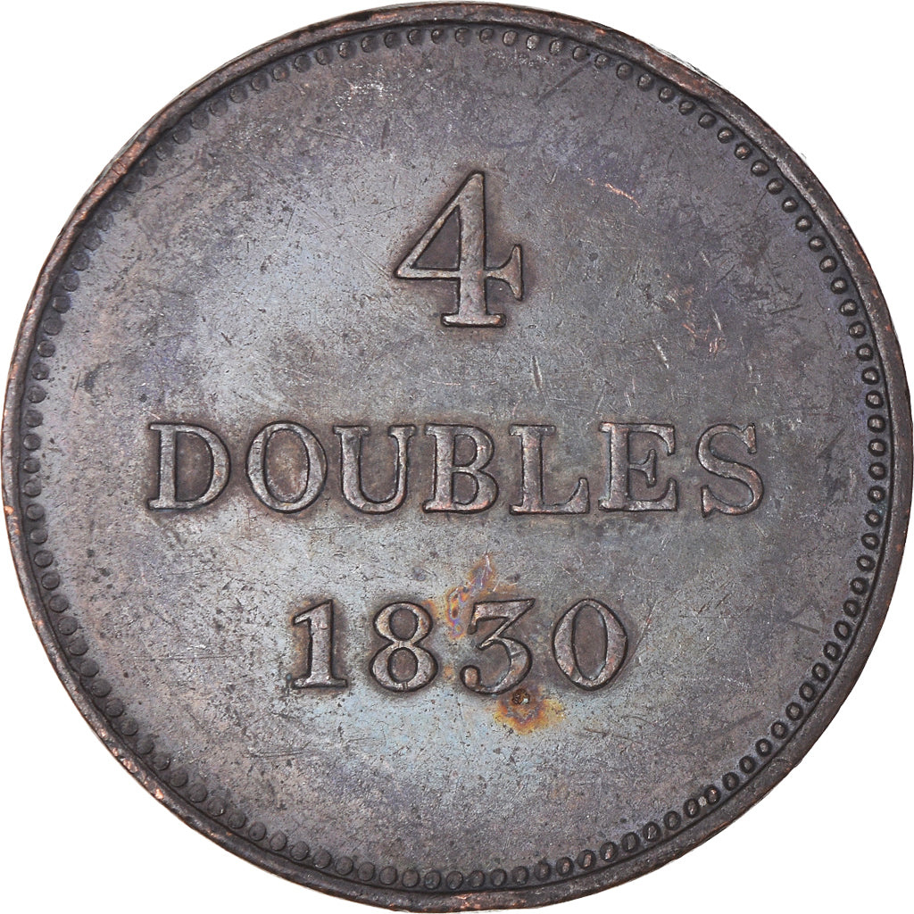 Coin, Guernsey, 4 Doubles, 1830, Soho, EF(40-45), Copper, KM:2
