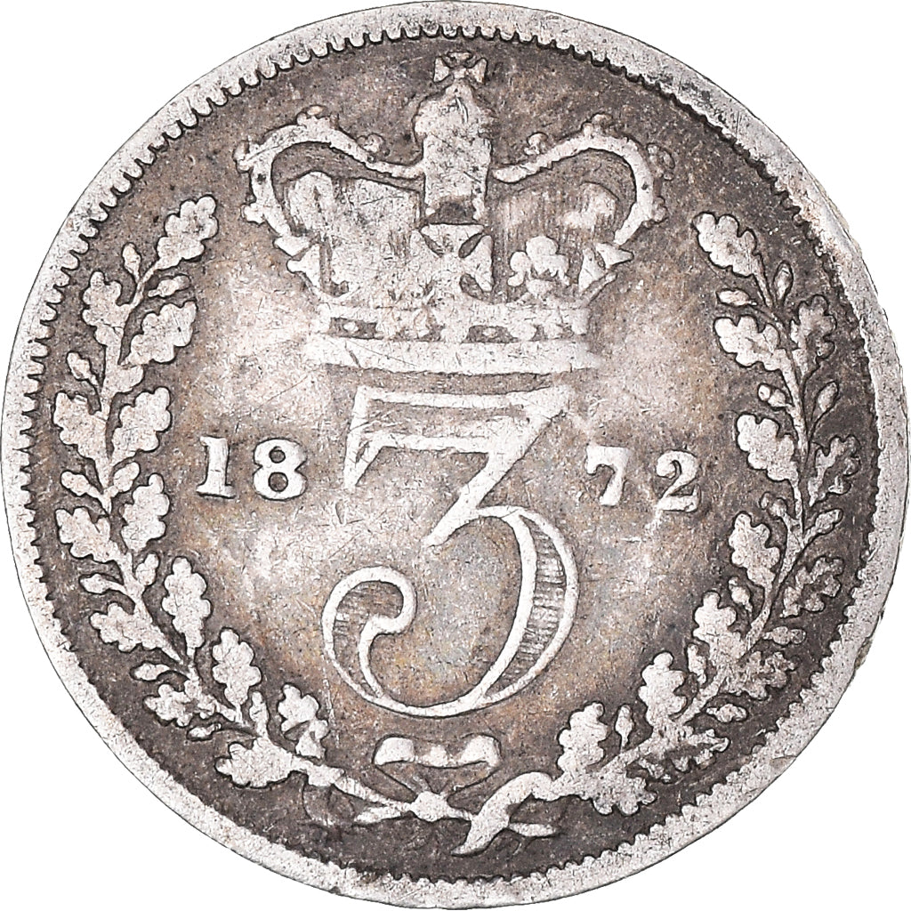 Coin, Great Britain, Victoria, 3 Pence, 1872, VF(20-25), Silver, KM:730