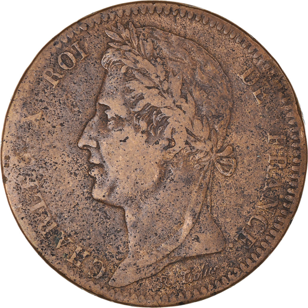 Moneta, Colonie francesi, Charles X, 10 Centimes, 1825, Paris, MB+, Bronzo