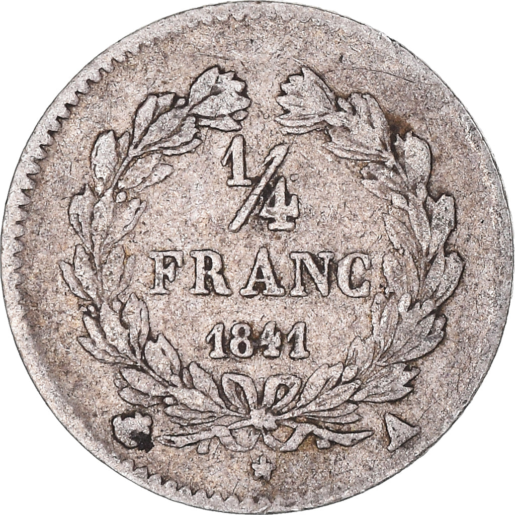 Moneta, Francia, Louis-Philippe, 1/4 Franc, 1841, Paris, MB+, Argento, KM:740.1