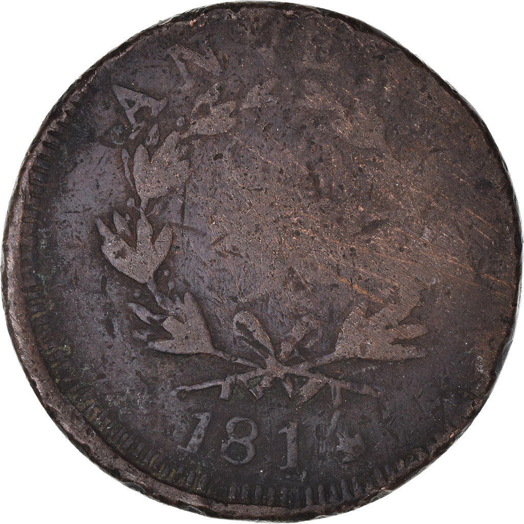 Moeda, ESTADOS FRANCESES, ANTWERP, 10 Centimes, 1814, Anvers, F(12-15), Bronze