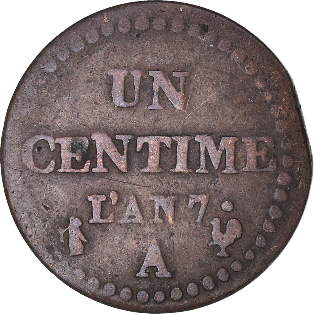Coin, France, Dupré, Centime, AN 7, Paris, VF(30-35), Bronze, KM:646