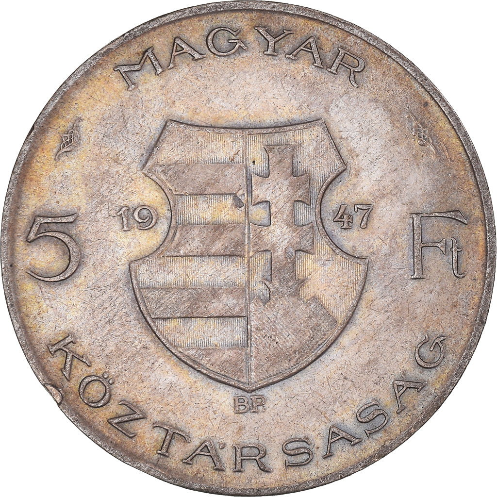 Moneta, Węgry, 5 Forint, 1947, Budapest, EF(40-45), Srebro, KM:534a