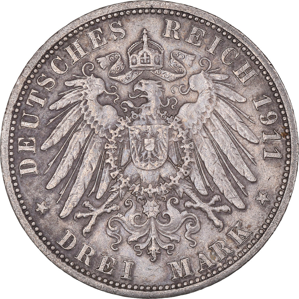 Coin, German States, PRUSSIA, Wilhelm II, 3 Mark, 1911, Berlin, EF(40-45)