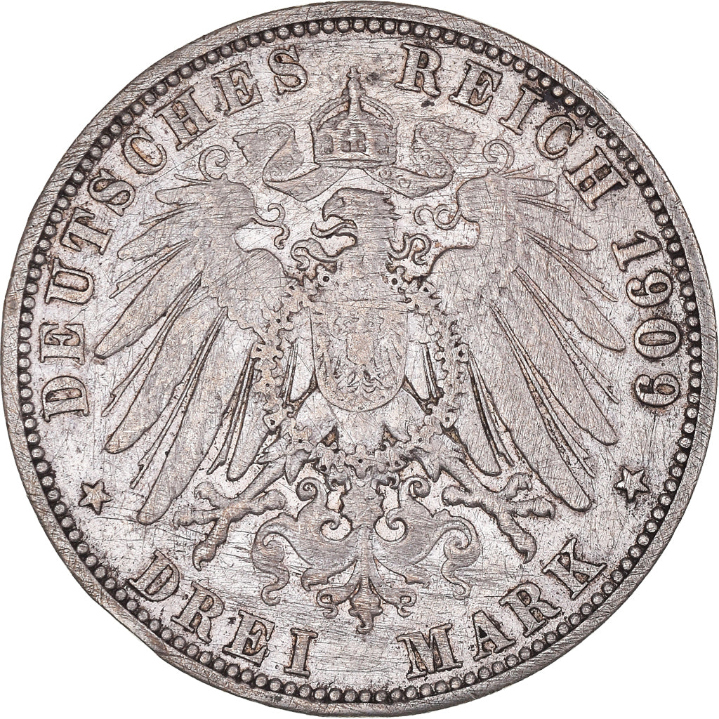 Coin, German States, PRUSSIA, Wilhelm II, 3 Mark, 1909, Berlin, EF(40-45)