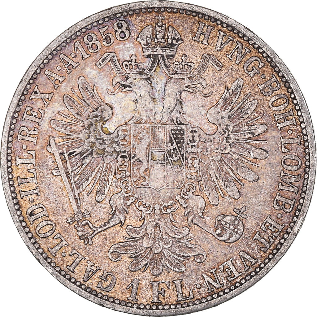 Moeda, Áustria, Franz Joseph I, Florin, 1858, Vienna, VF(30-35), Prata, KM:2219