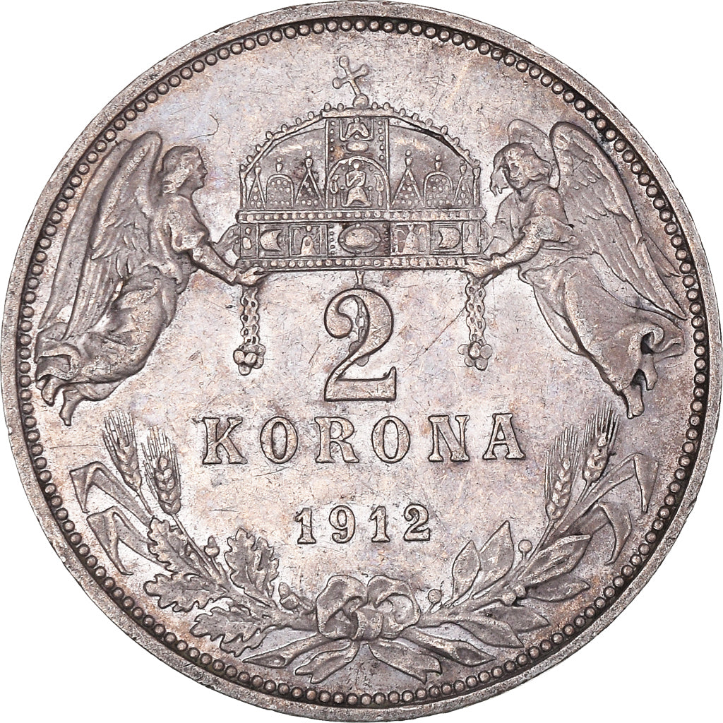 Moneda, Hungría, Franz Joseph I, 2 Korona, 1912, Kormoczbanya, MBC, Plata