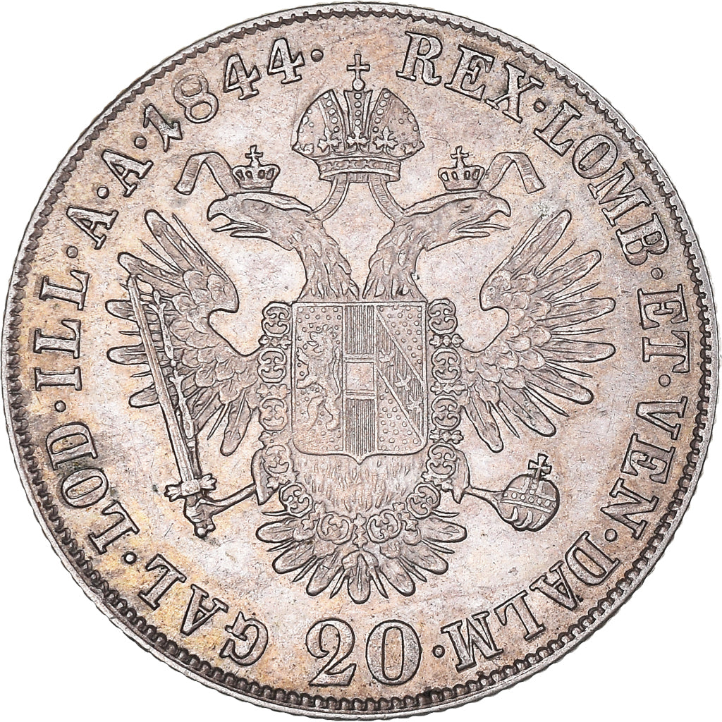 Coin, Austria, Ferdinand I, 20 Kreuzer, 1844, Prague, EF(40-45), Silver, KM:2208