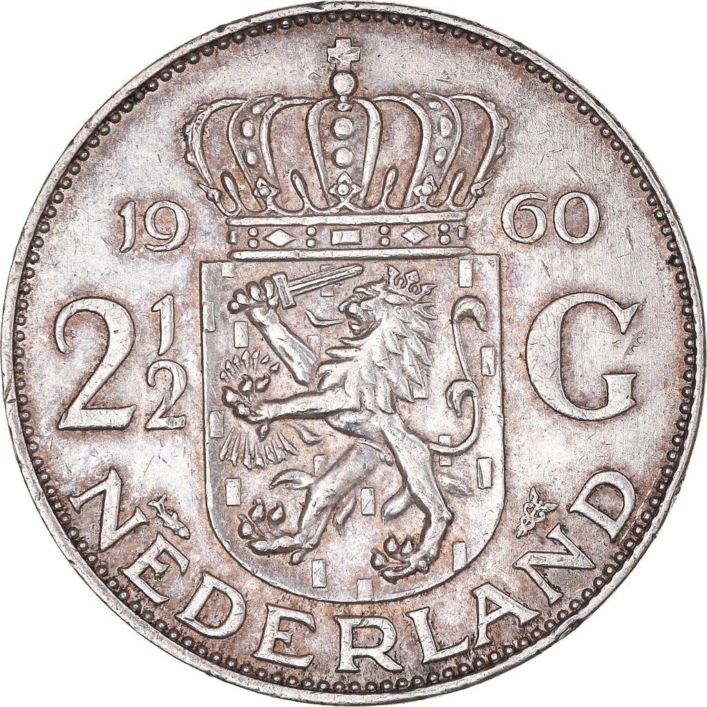 Coin, Netherlands, Juliana, 2-1/2 Gulden, 1960, Utrecht, EF(40-45), Silver